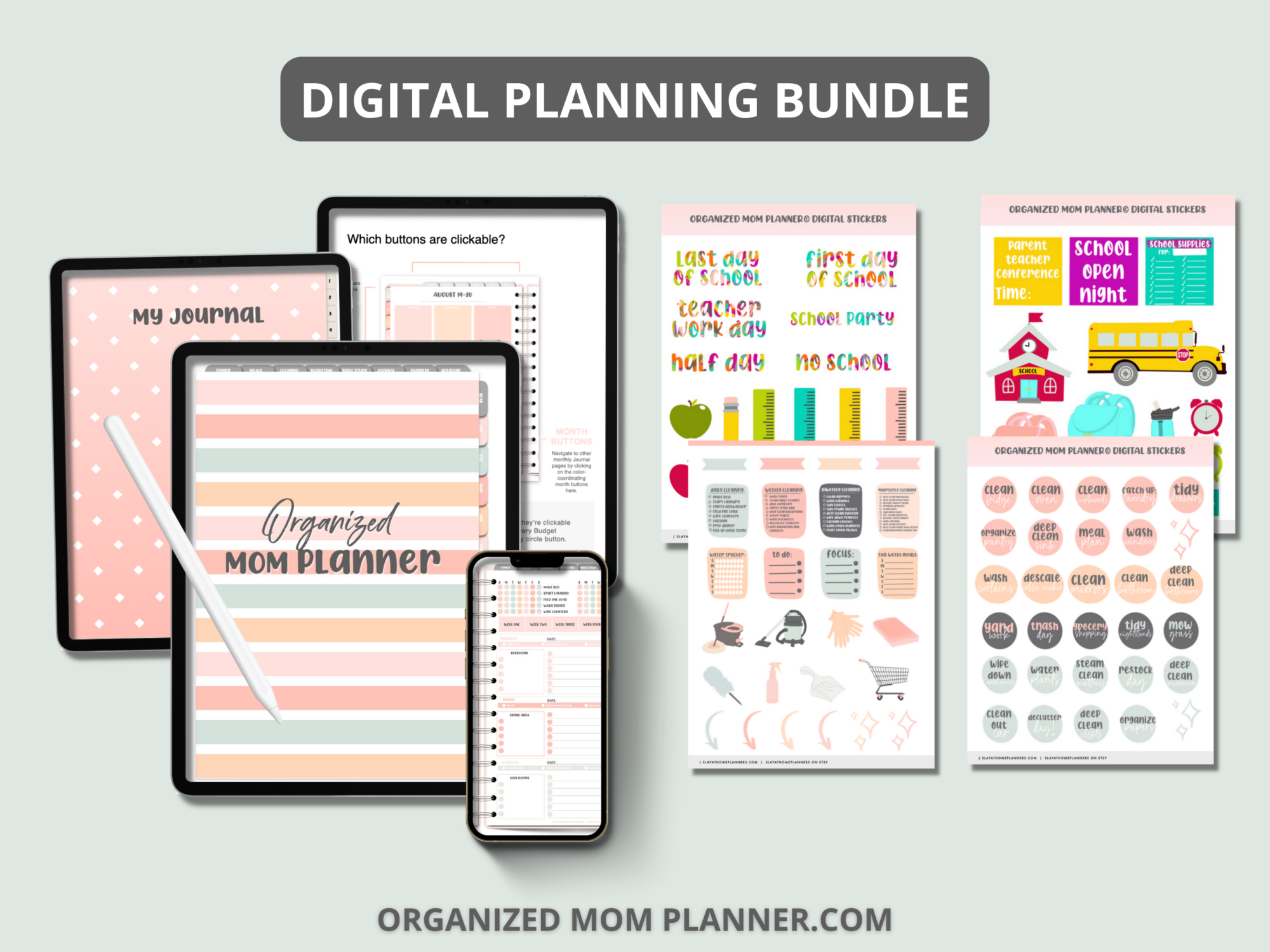 undated organized mom planner bundle mockup