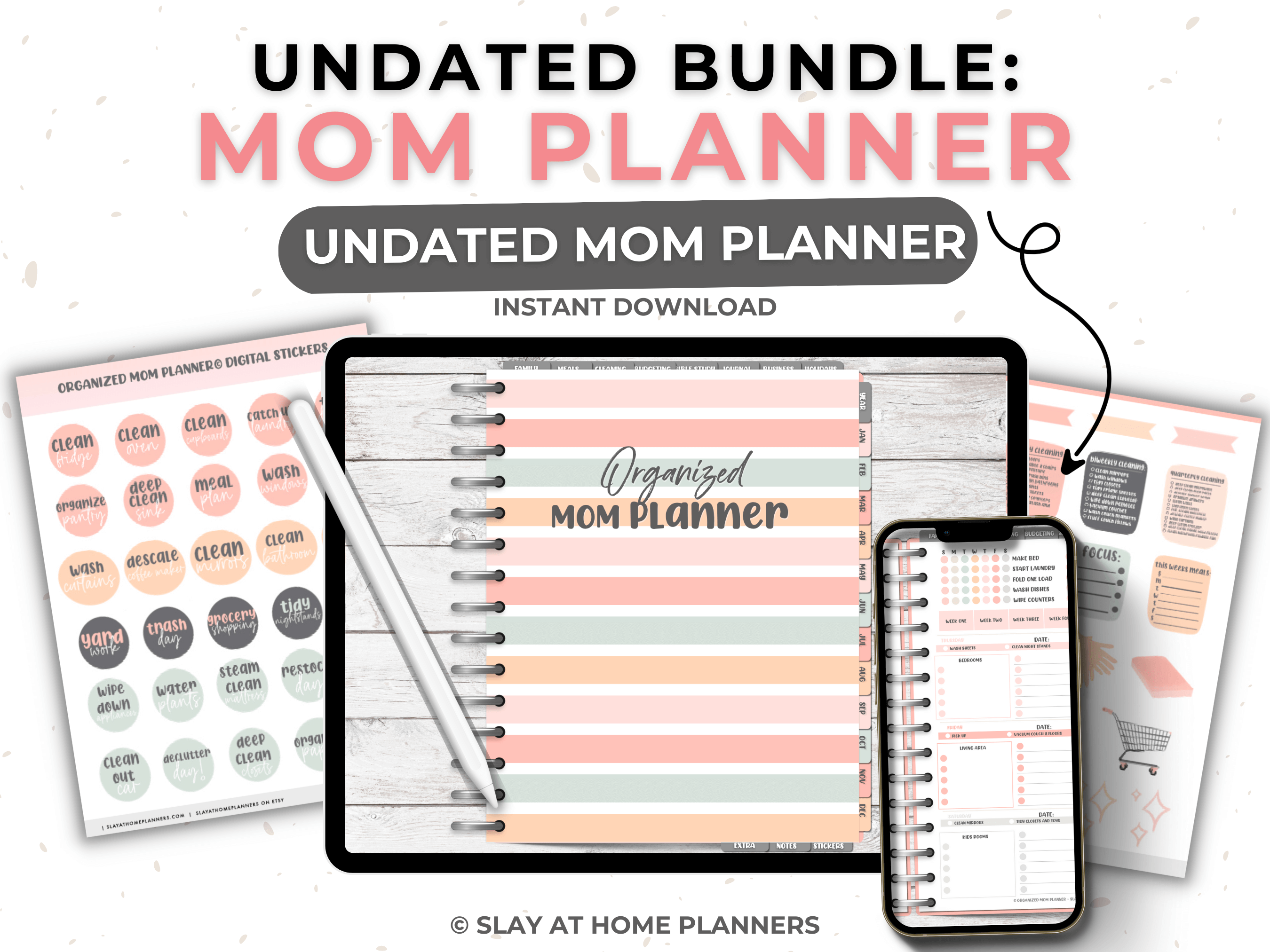 Undated Organized Mom Planner - Digital Planning Bundle