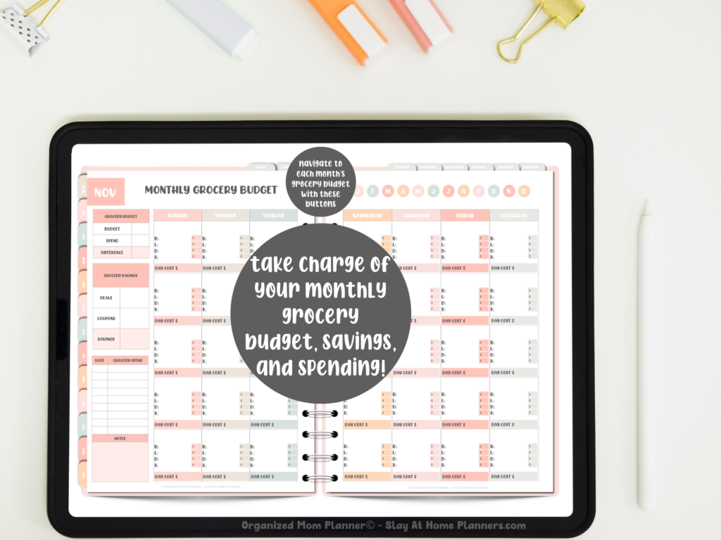 monthly grocery budget template in the organized mom planner