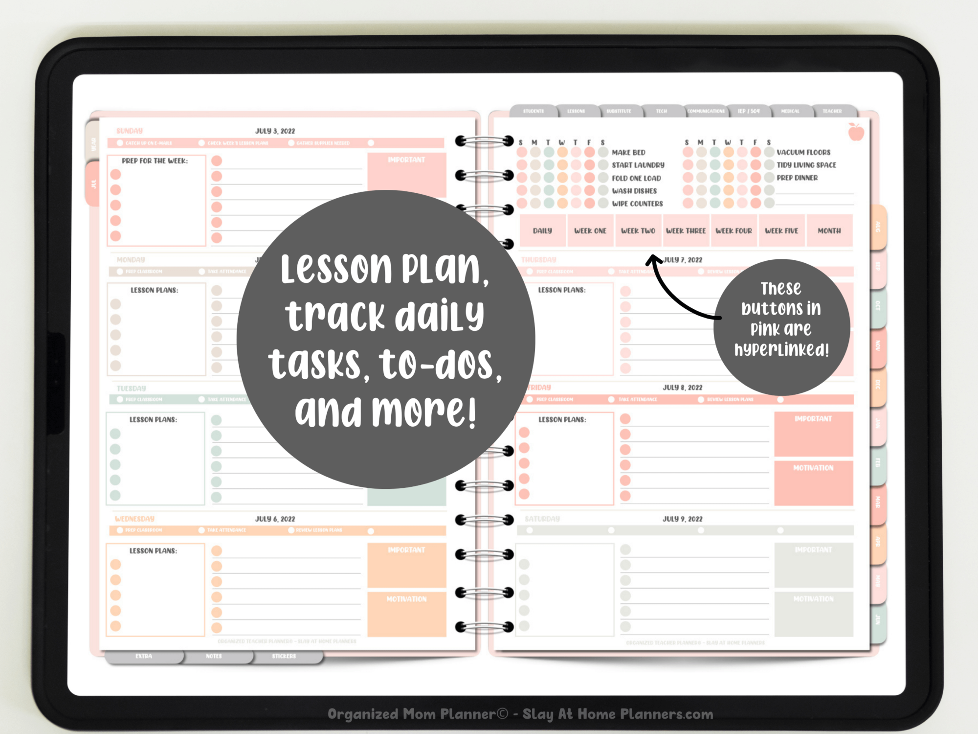 organized teacher planner weekly overview