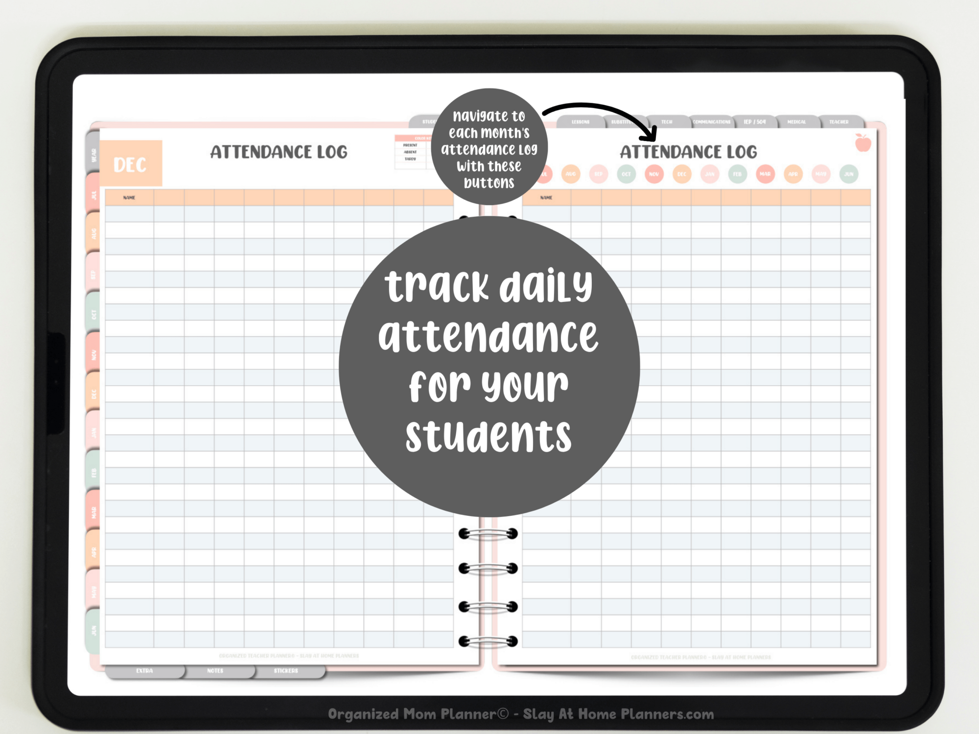 organized teacher planner attendance log