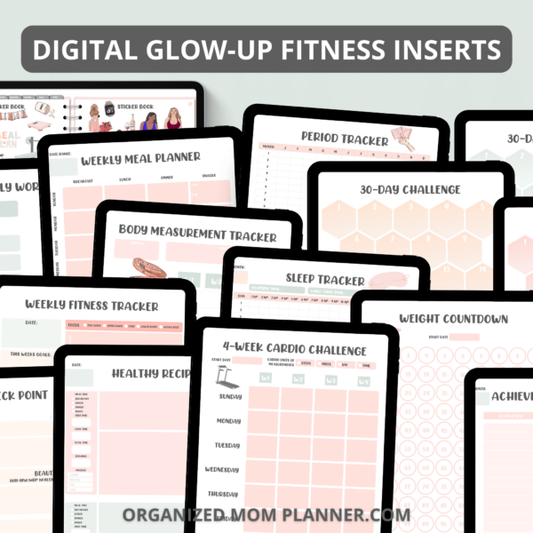 glow up fitness planner inserts mockups