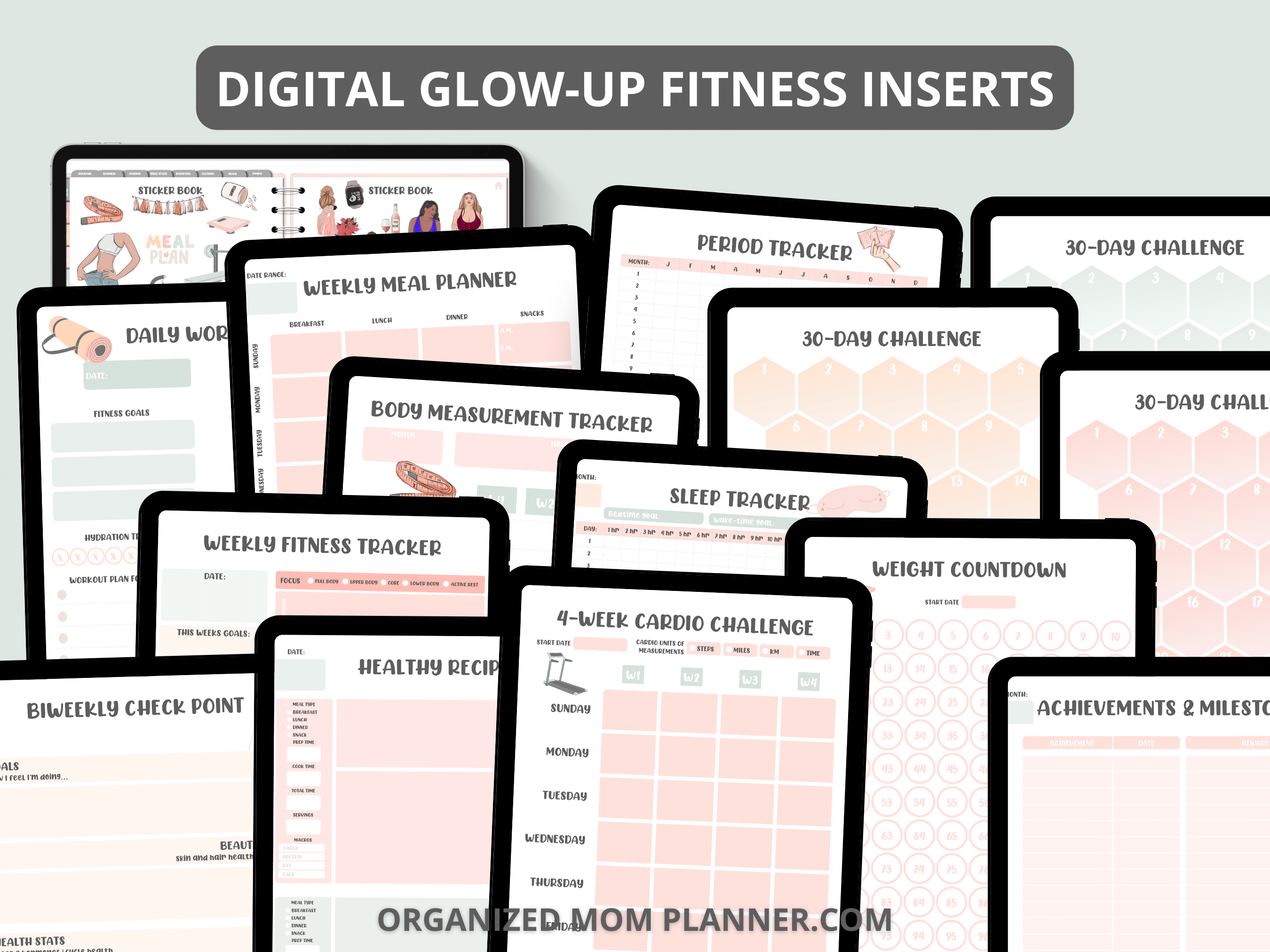 glow up fitness planner inserts mockups
