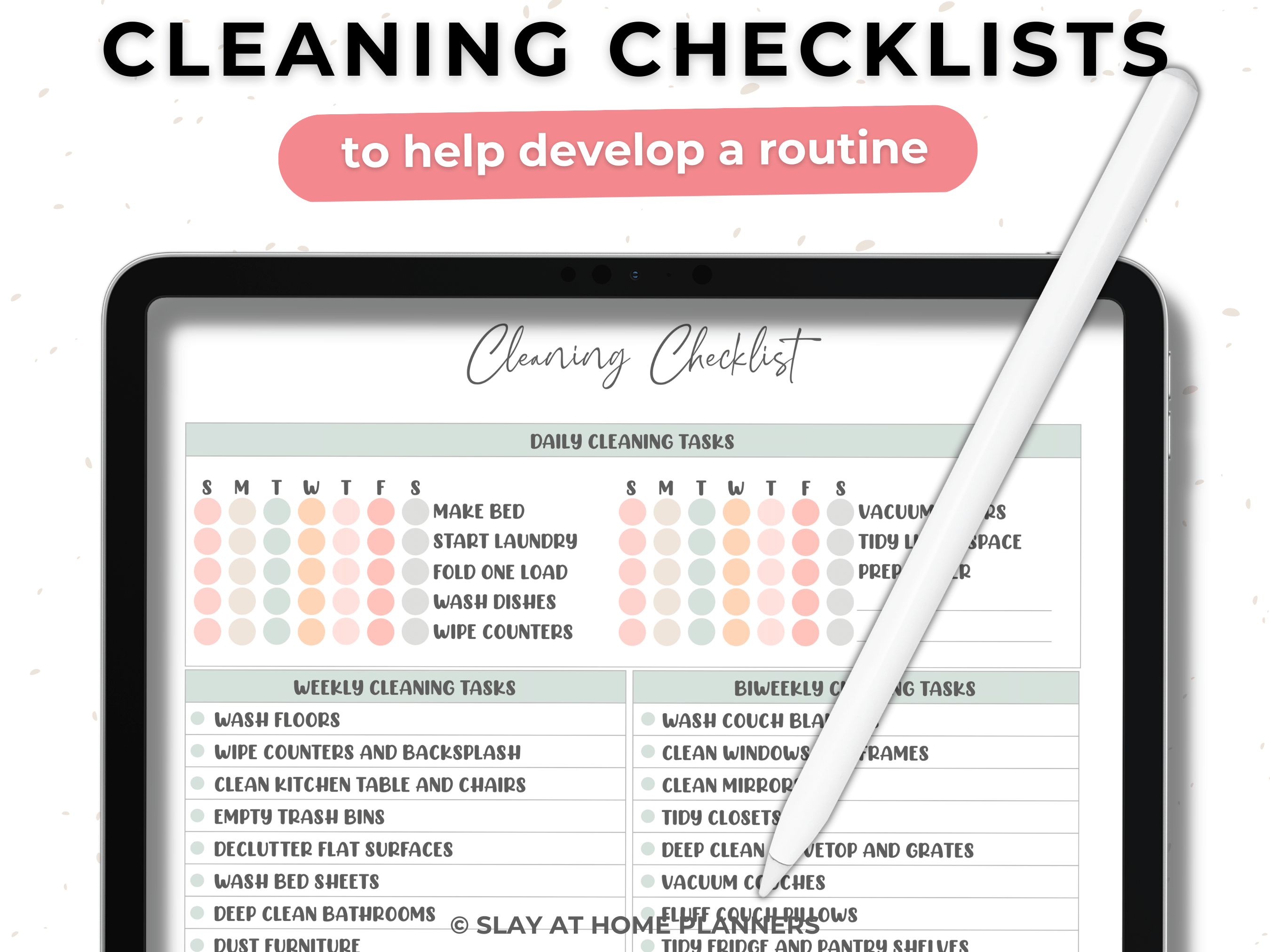 Cleaning Planner Schedule Inserts for Personal Size Planners