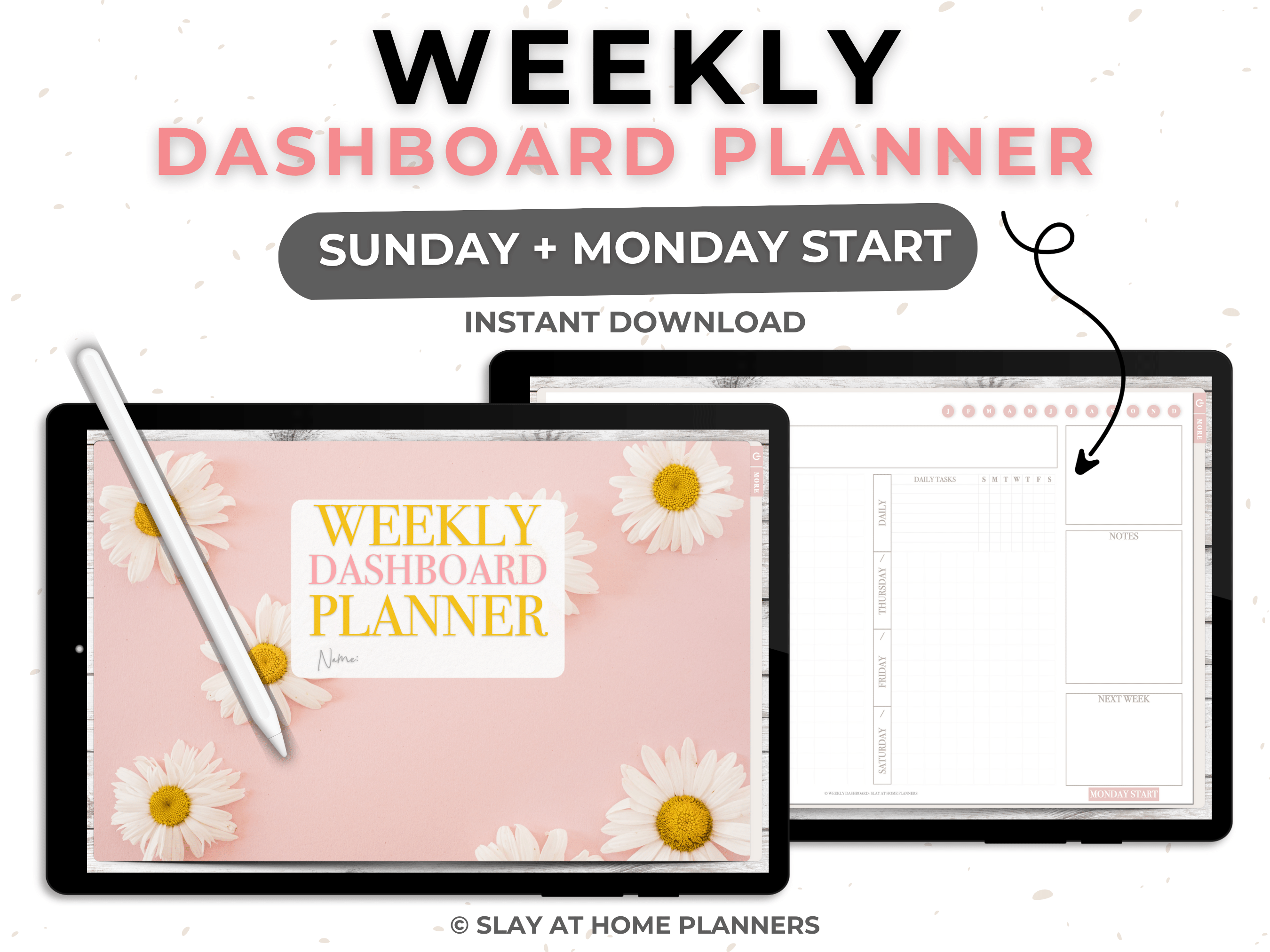 weekly dashboard planner pink