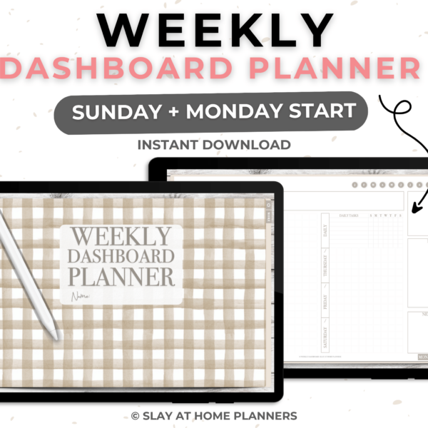 weekly dashboard planner mockup tan plaid
