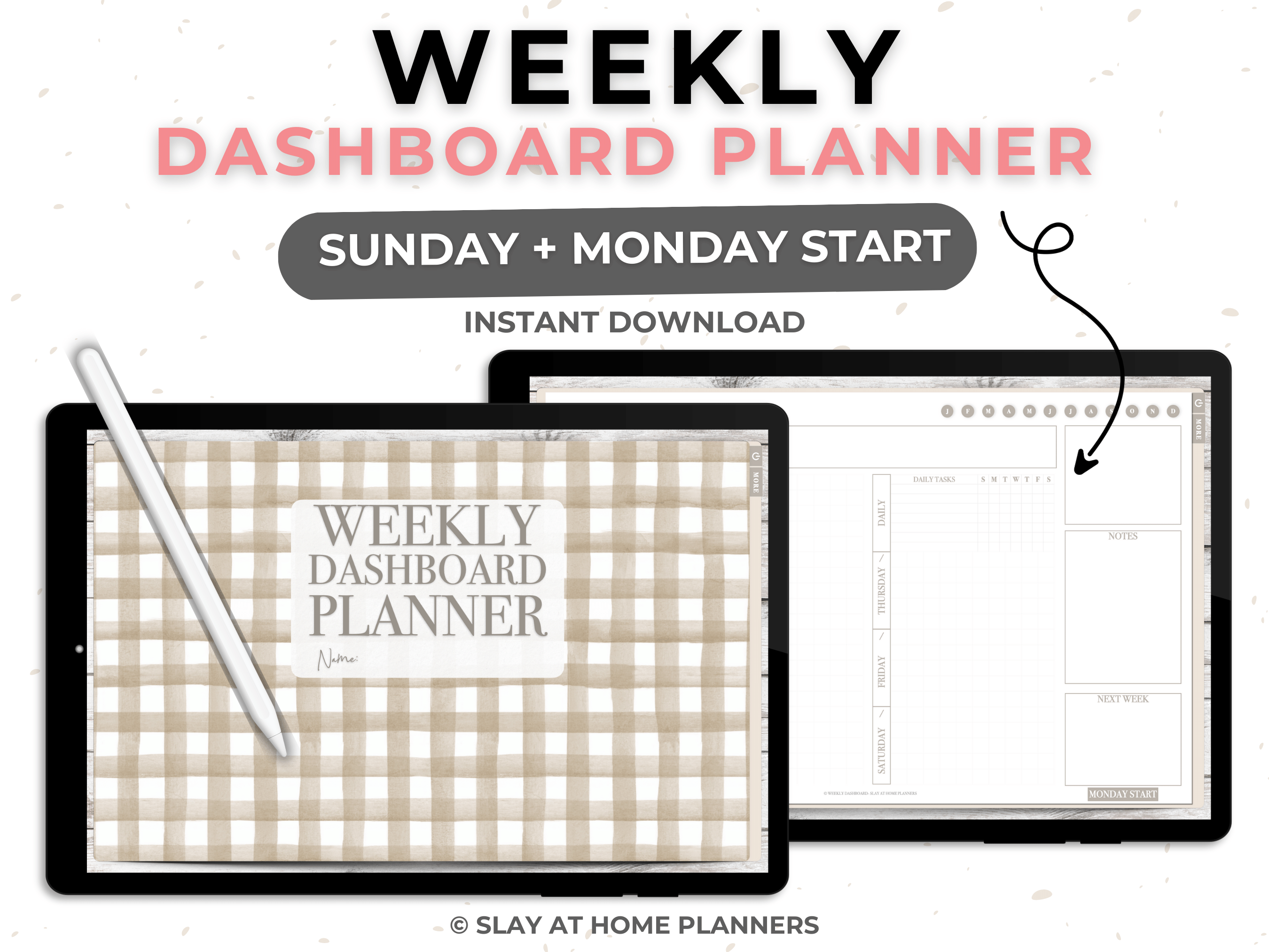 weekly dashboard planner mockup tan plaid